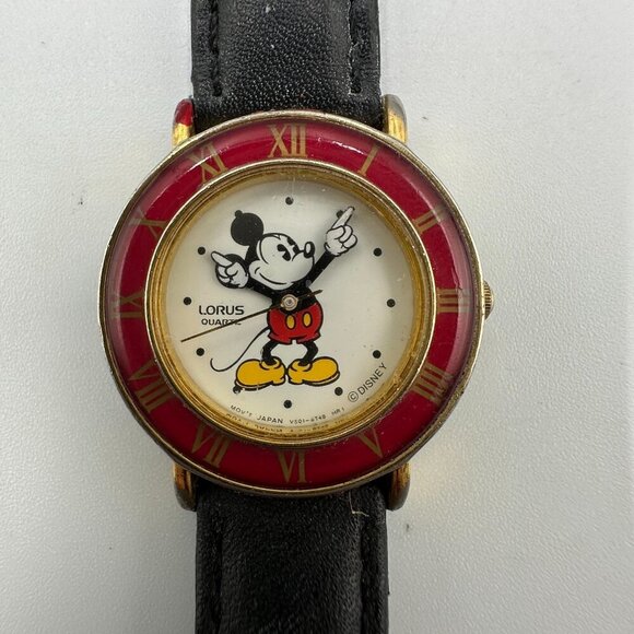 3/$30 Vintage Mickey Mouse Watch Women Gold Tone Roman Numeral Bezel - Picture 1 of 15
